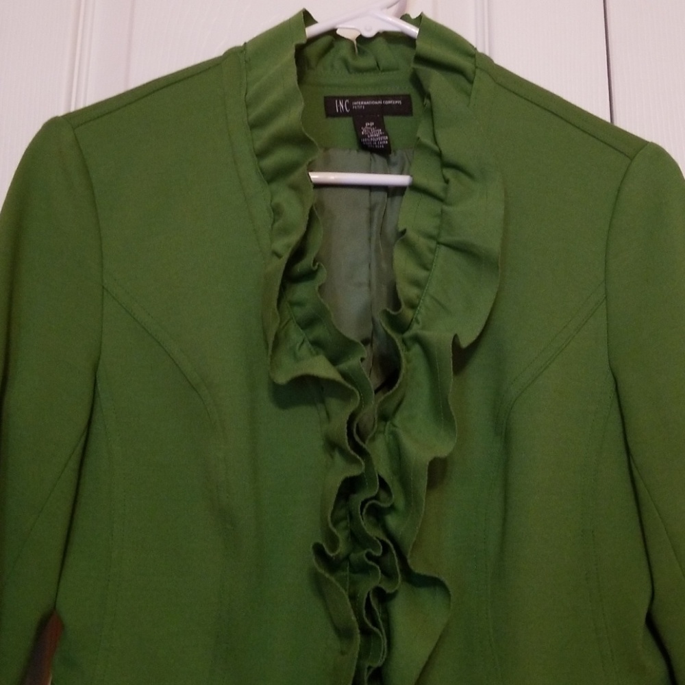 INC Green Jacket with Ruffle Collar - Picture 2 of 6